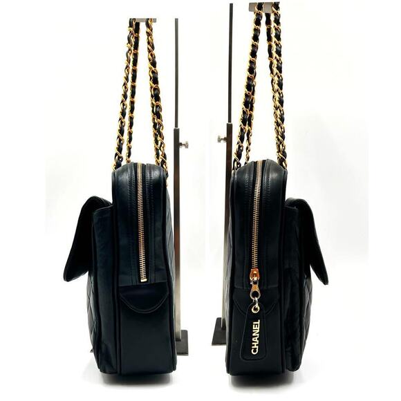 Authentic CHANEL CC Logo LARGE Quilted Lambskin Chain Shoulder Bag Flap Pocket - Picture 4 of 10